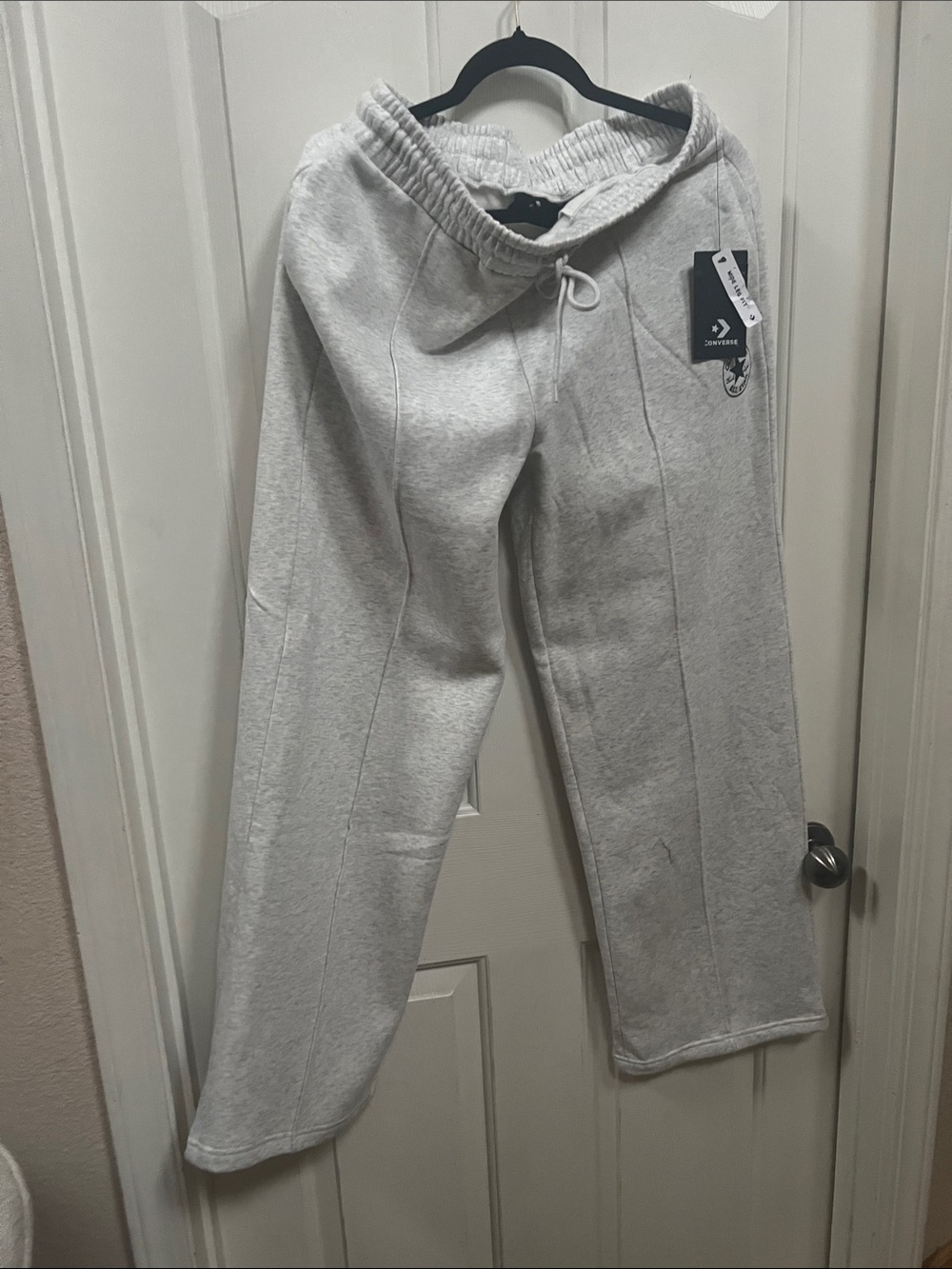 Converse Light Gray Fleece Sweatpants with Drawstring women L